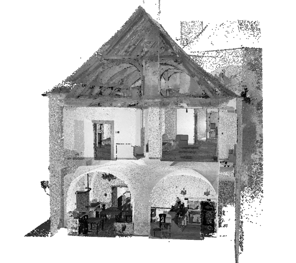 3D skenování domu s válcovou věží